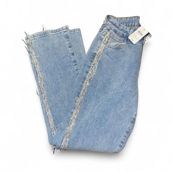 Windsor She Glistens High-Rise Rhinestone Side Fringe Denim Jeans Size 1 - Picture 5 of 7
